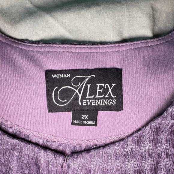 Alex Evenings Women's Plus Sz 2X Purple with Silver Open front Jacket Blazer LS - Picture 3 of 10
